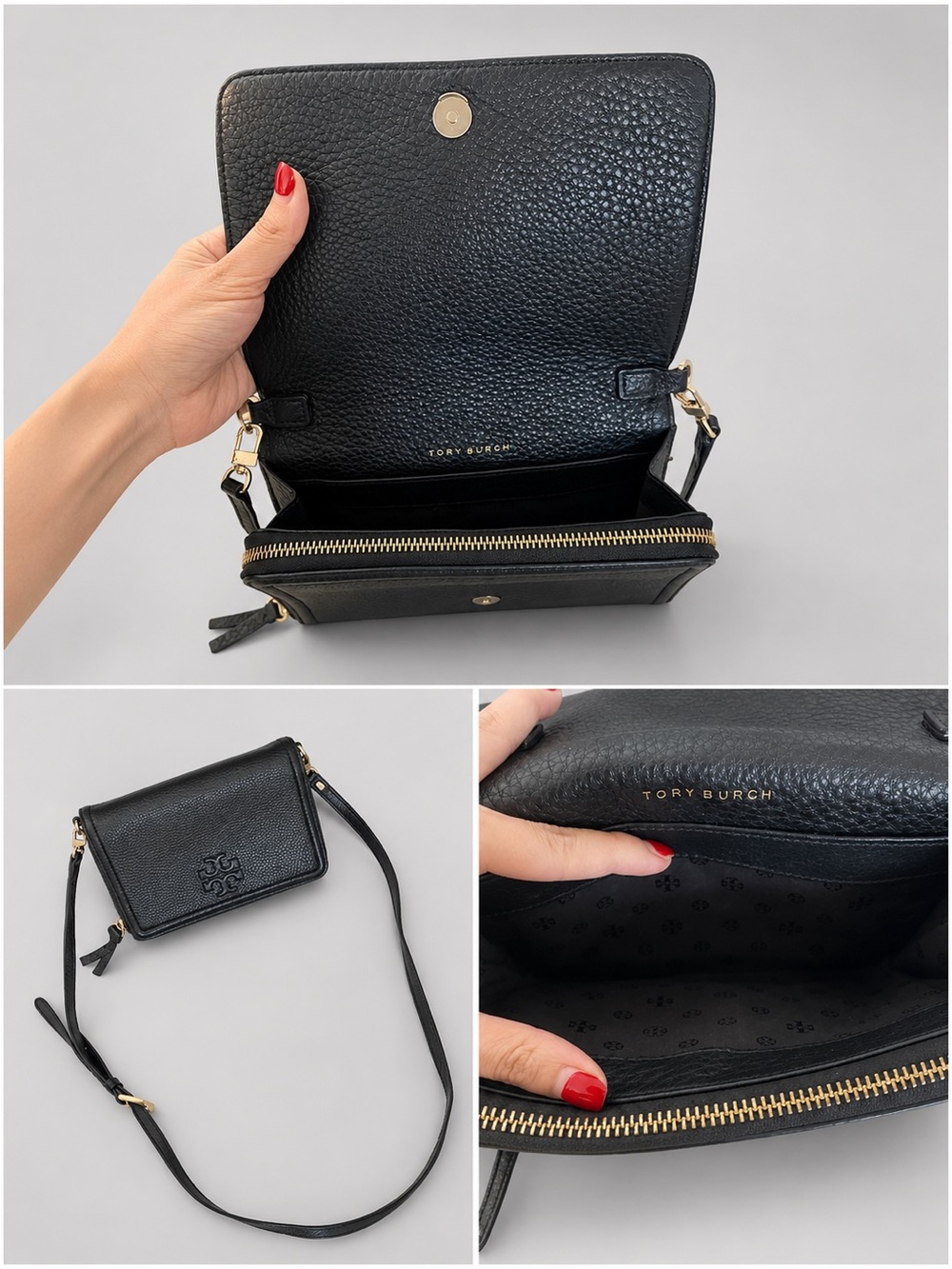 Tory Burch Black Pebbled Leather Crossbody with Gold Hardware - Picture 3 of 3
